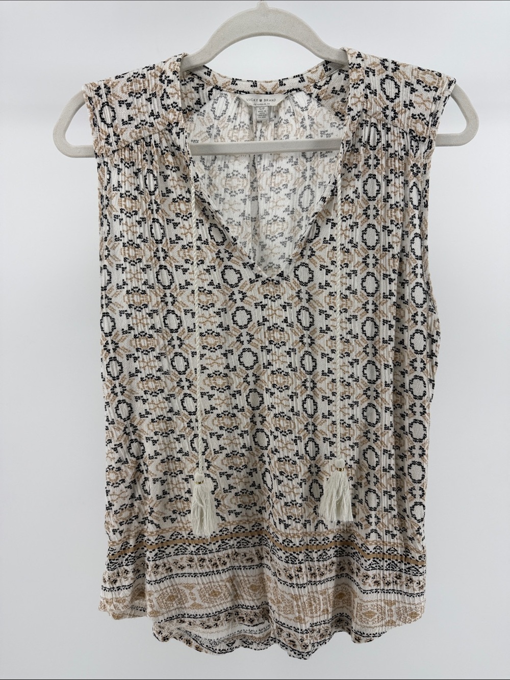Lucky Brand Boho V-Neck Tassel Tie Cotton Modal Sleeveless Top, Women's Small